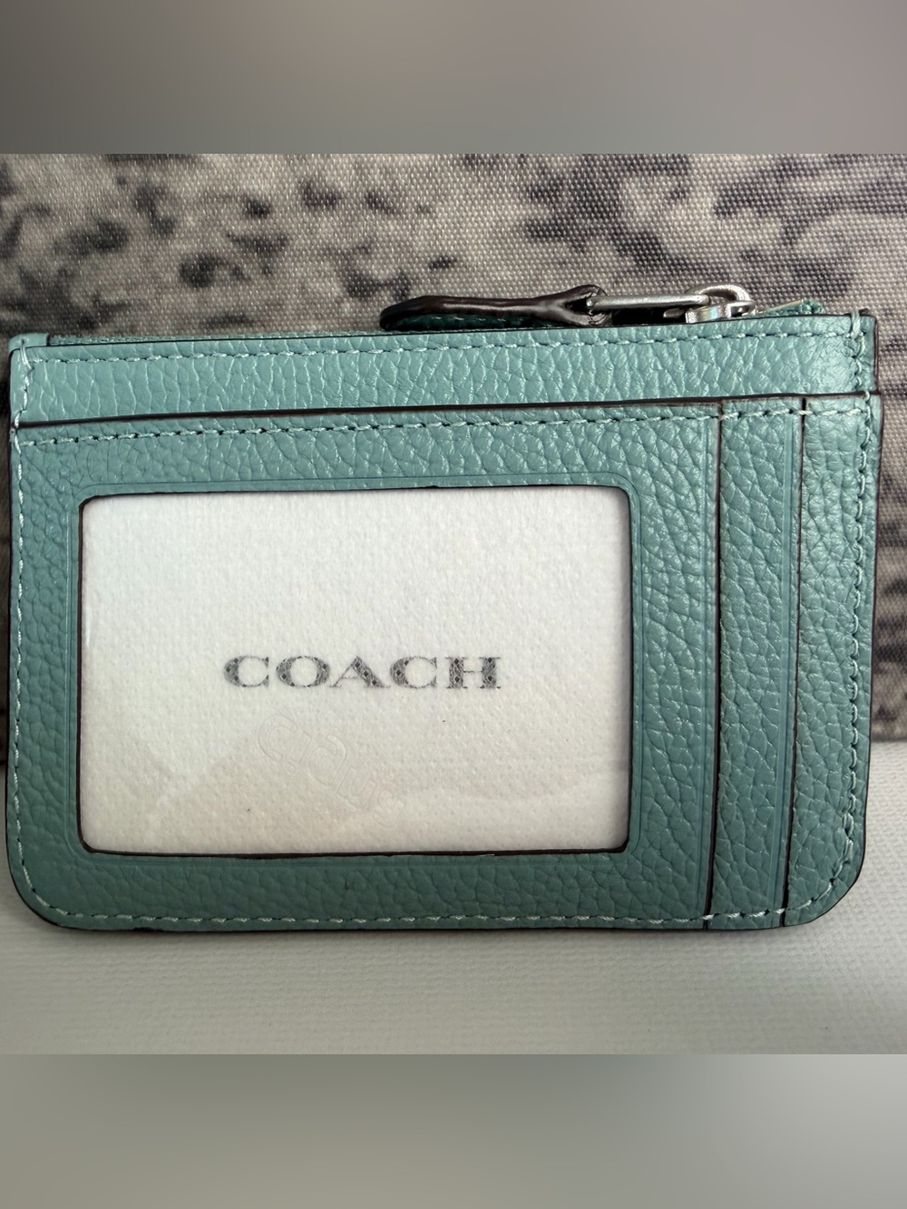 NWT Coach Essential Mini Id Card Case Leather Aquamarine Silver CR550 - Picture 2 of 6